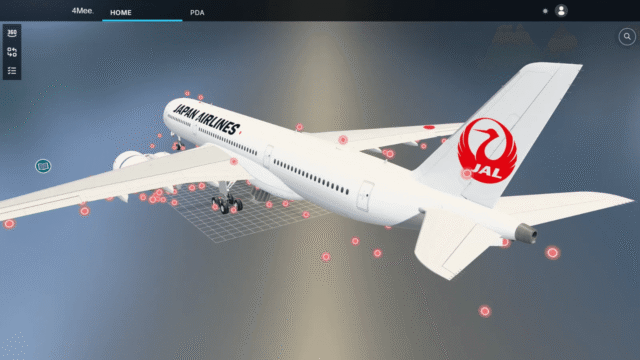 航空機3Dモデルを活用した整備情報プラットフォーム「4Mee.」の操作画面イメージ